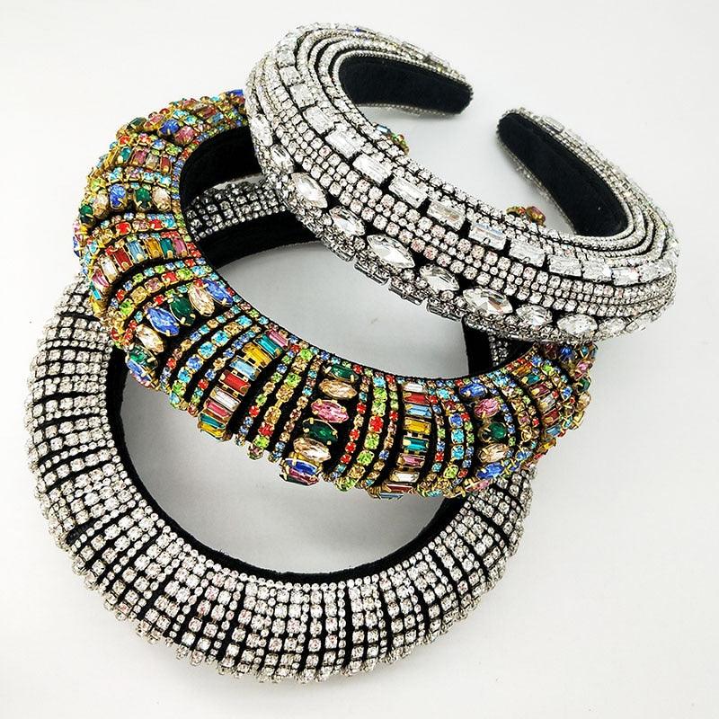 Thick Sponge Velvet Hairbands Luxury Colored Rhinestones Wild Gorgeous Headband - TeresaCollections