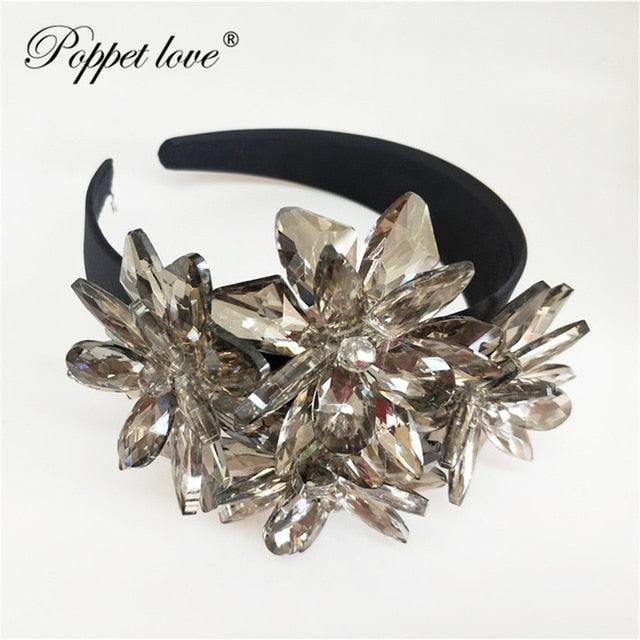 Royal Sparkling Zircon Silver Crystal Flower Bridal Hairbands - TeresaCollections
