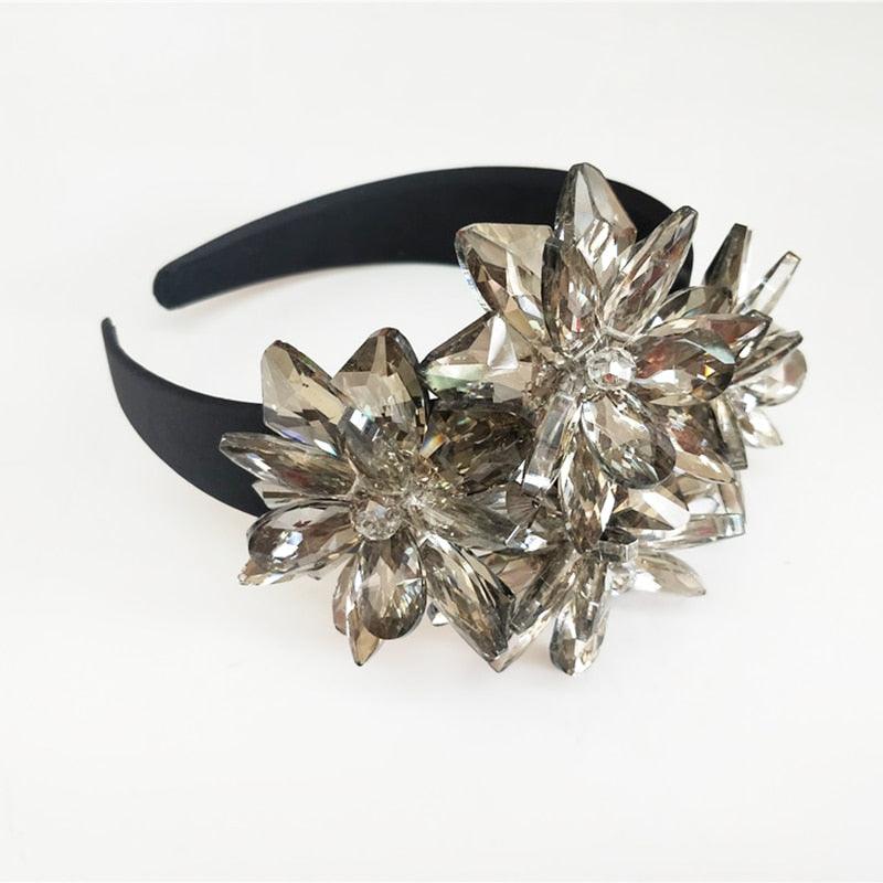 Royal Sparkling Zircon Silver Crystal Flower Bridal Hairbands - TeresaCollections