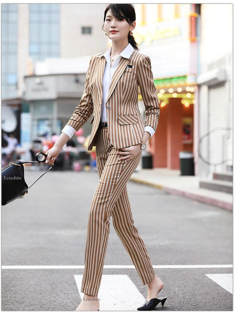 Striped Two-piece Set Blazer Pants Suits - TeresaCollections