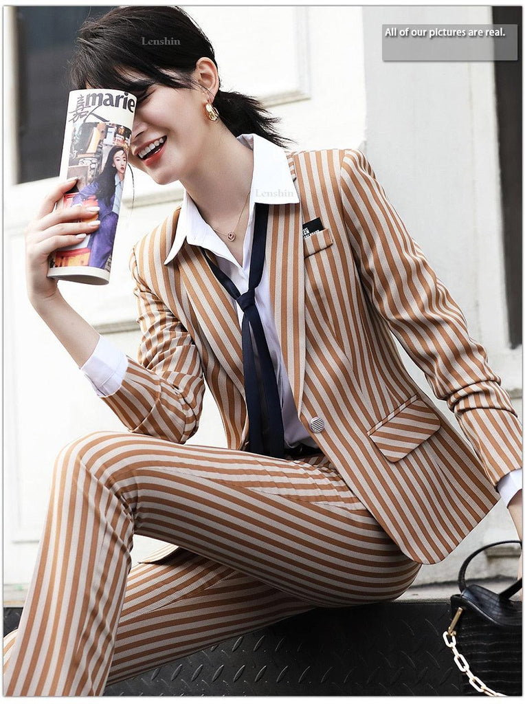 Striped Two-piece Set Blazer Pants Suits - TeresaCollections