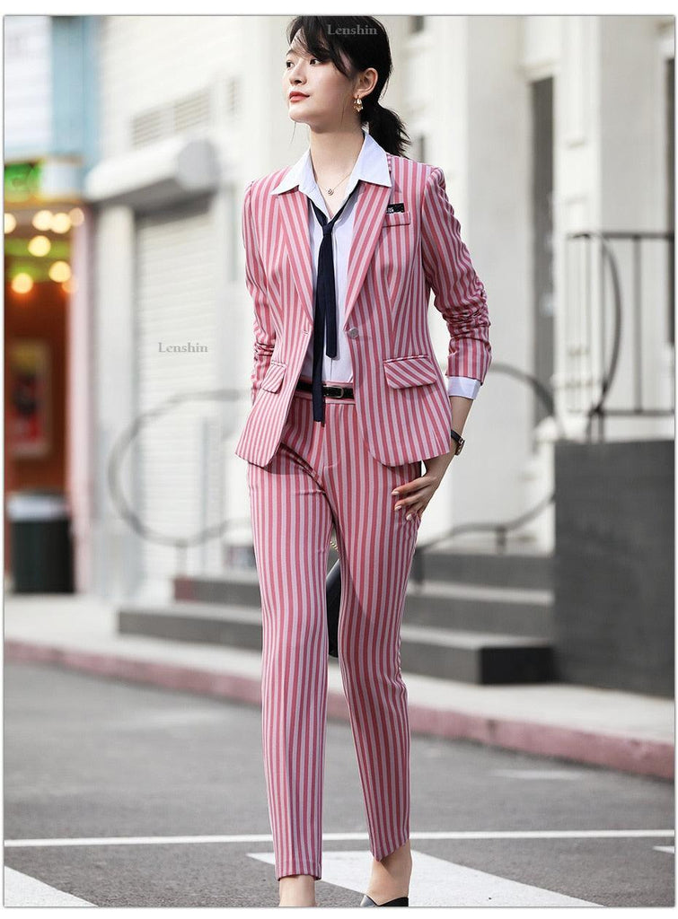 Striped Two-piece Set Blazer Pants Suits - TeresaCollections