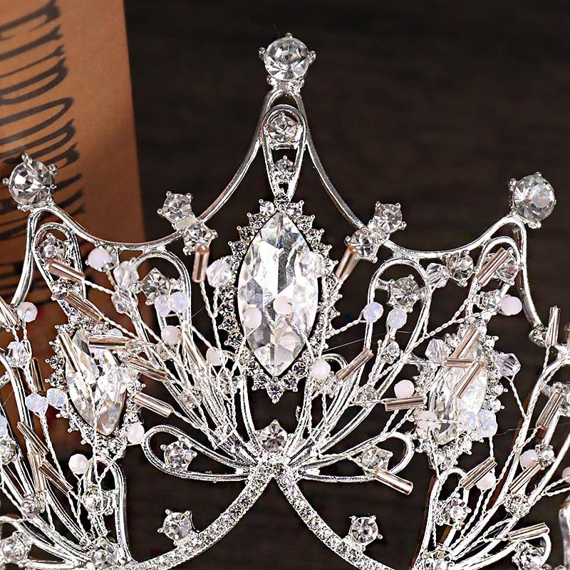 Vintage Silver Big Crown Luxury Baroque Crystal Crown - TeresaCollections