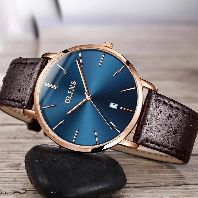 Luxury Leather Sport Waterproof Auto Date Quartz WristWatch - TeresaCollections