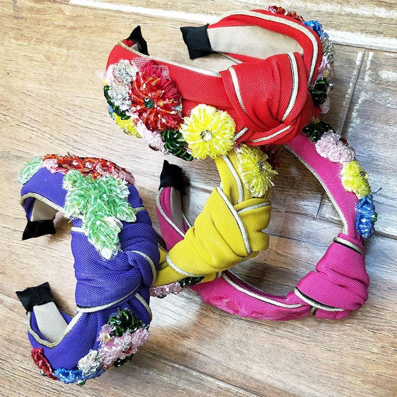 Embroidered ColorBlock Hair Hoop Accessories - TeresaCollections