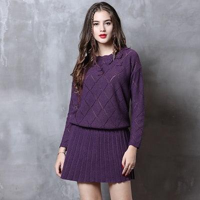Long Sleeve A-line Vintage Sweater Dress - TeresaCollections