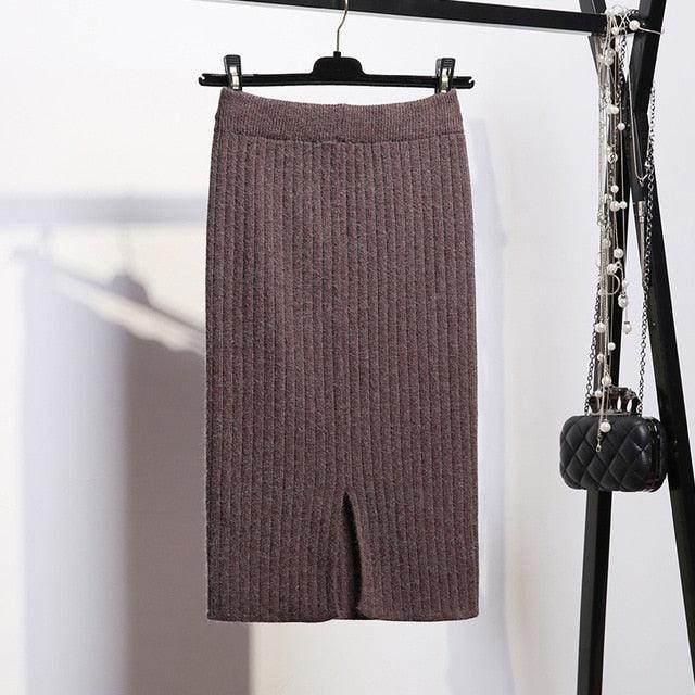 Knitted Elegant Midi Pencil Skirt - TeresaCollections