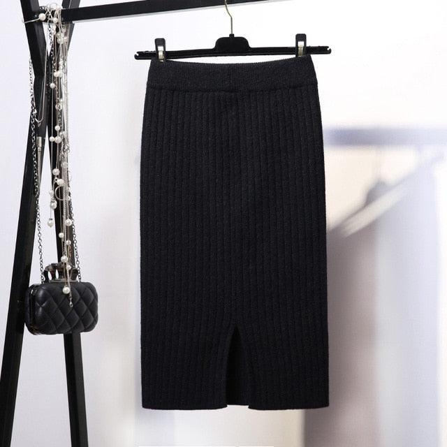 Knitted Elegant Midi Pencil Skirt - TeresaCollections