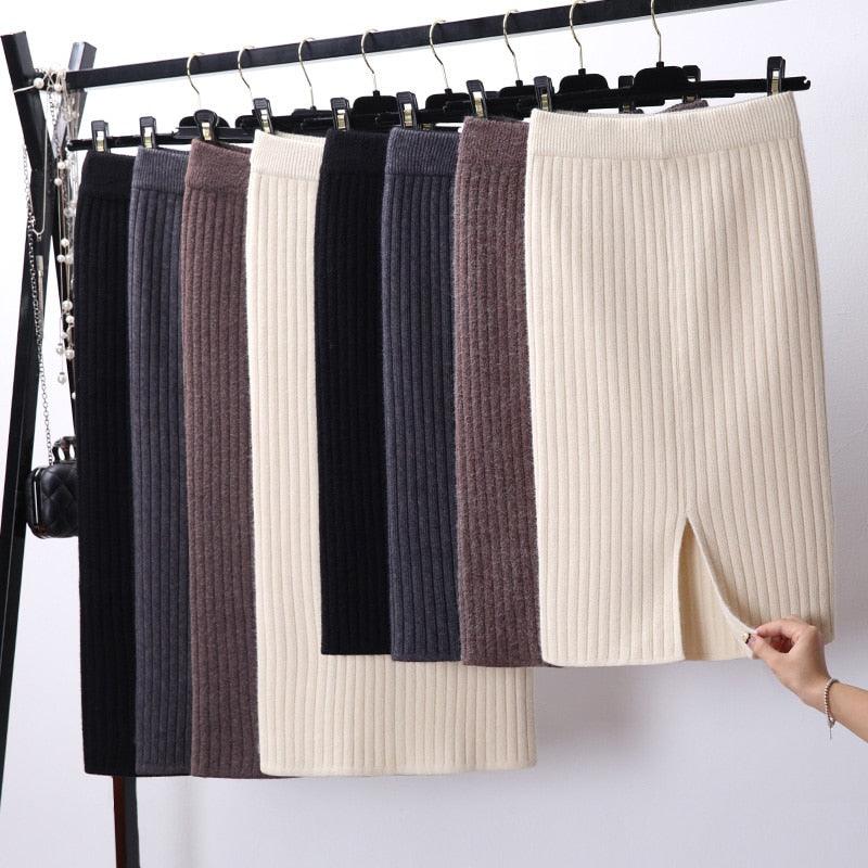 Knitted Elegant Midi Pencil Skirt - TeresaCollections