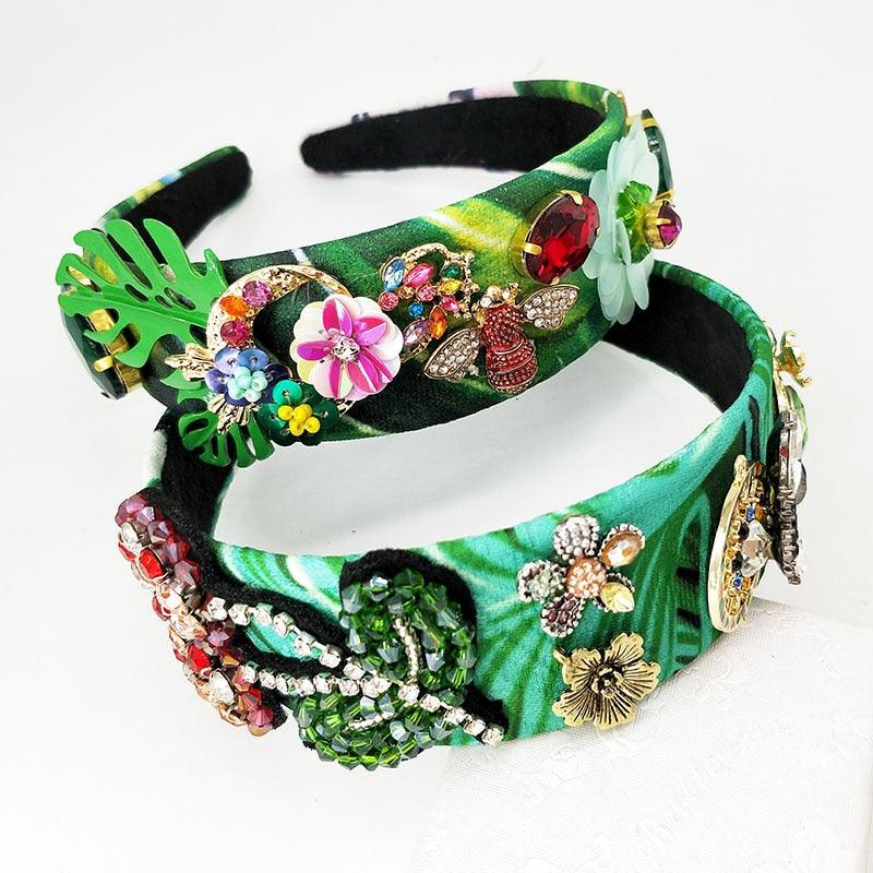 Green Rhinestones Crystal HairBands - TeresaCollections