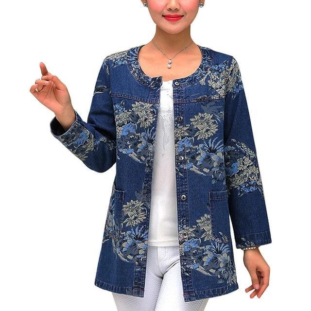 Denim Print Single Breasted Casual Jacket - TeresaCollections