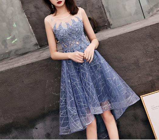 TeresaCollections Blue Elegant Sequins Tea Length Summer