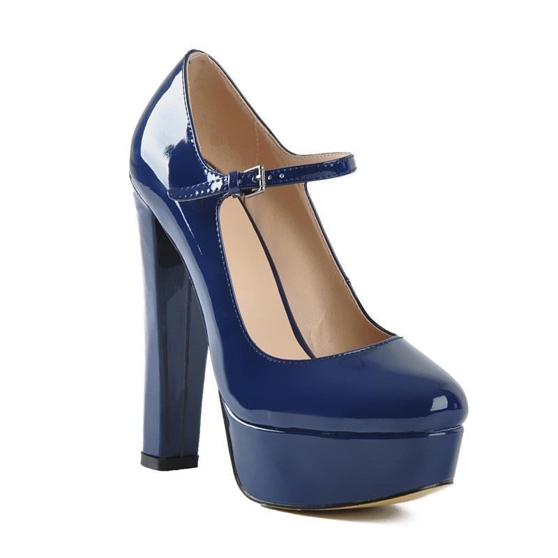 Blue Mary Jane Platform Ankle Strap Pumps - TeresaCollections