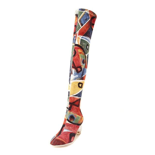 Thigh High Print Long High Boots - TeresaCollections