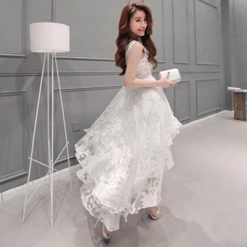 Sexy Solid Color Organza Sleeveless Ladies Lace Dress - TeresaCollections