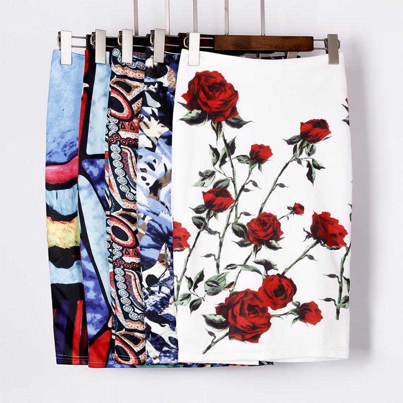 Autumn Rose Flower Printed High Waist Skirt - TeresaCollections