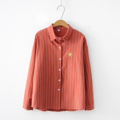 Stripe Weather Embroidery Lady Blouse - TeresaCollections