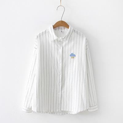 Stripe Weather Embroidery Lady Blouse - TeresaCollections