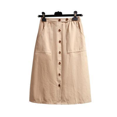 Single-breasted One Slice Type High Waist Khaki Skirt - TeresaCollections