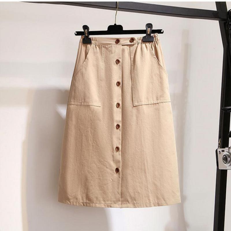 Single-breasted One Slice Type High Waist Khaki Skirt - TeresaCollections