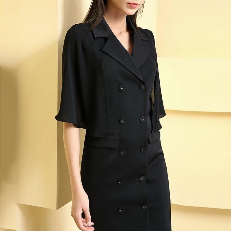 A Line Dresses Female High Waist Cloak Sleeve Double Breasted Mini Dress - mini dress