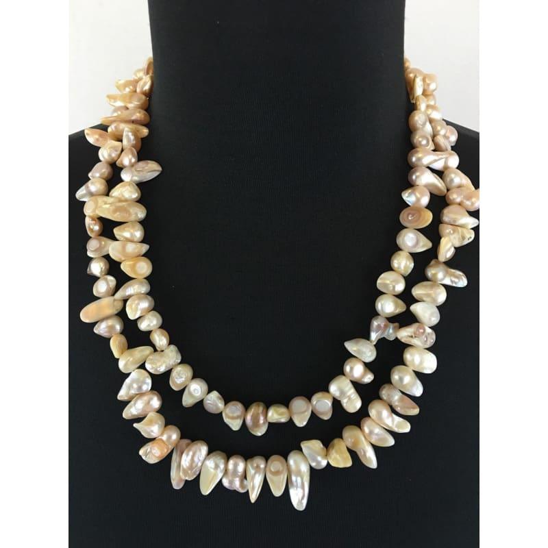 AB irregular shaped double strands Mother of Pearl (MOP)freshwater pearls womens necklace. - Handmade