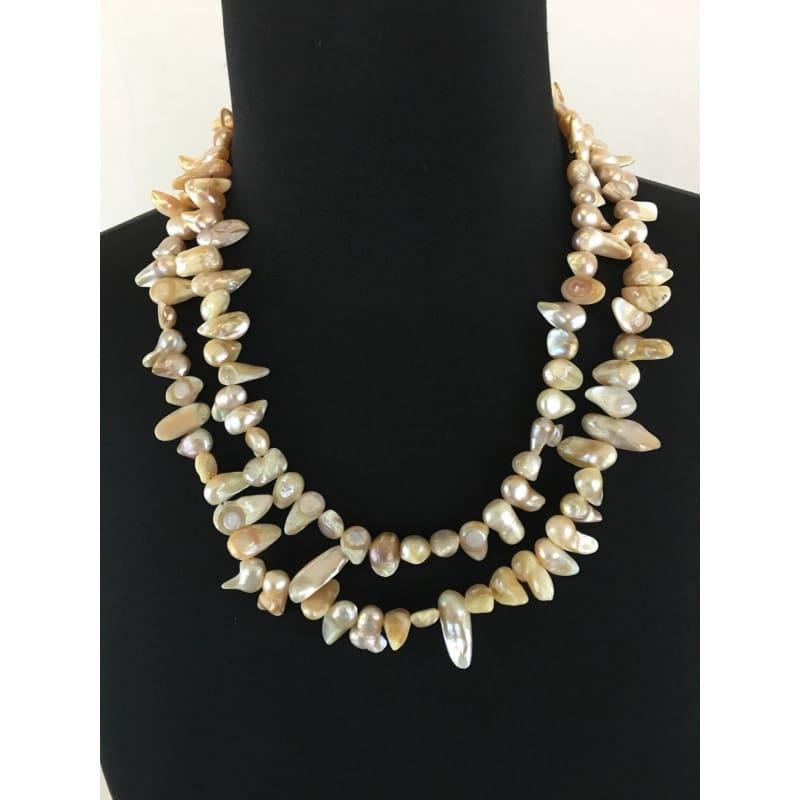 AB irregular shaped double strands Mother of Pearl (MOP)freshwater pearls womens necklace. - Handmade