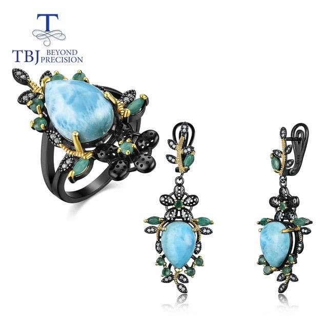 Retro Design Agate, Larimar Jewelry Set - TeresaCollections