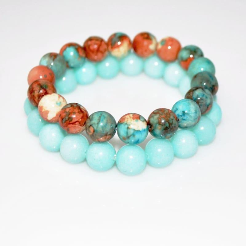 Amazonite Gemstone Stretch Bracelets - Handmade