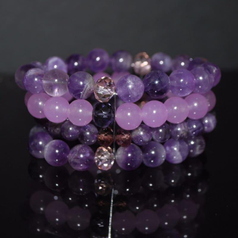 Amethyst And Purple Carnelian Beaded Multi Strands Stretch Women's Bracelets - TeresaCollections