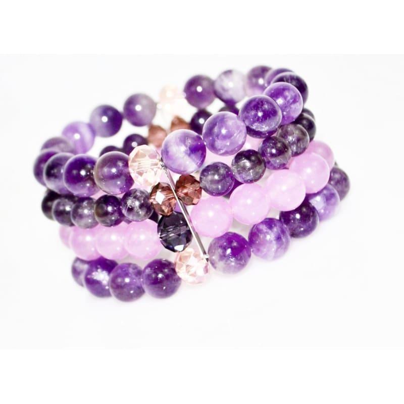 Amethyst And Purple Carnelian Beaded Multi Strands Stretch Women's Bracelets - TeresaCollections