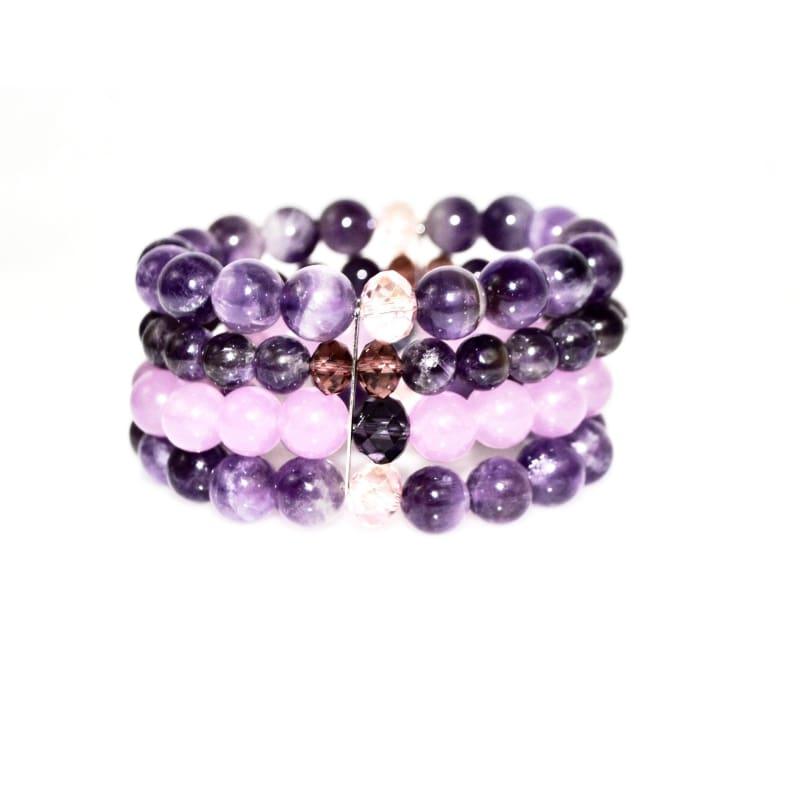 Amethyst And Purple Carnelian Beaded Multi Strands Stretch Women's Bracelets - TeresaCollections