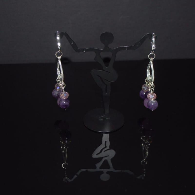 Amethyst Crystal Chandelier Earrings - Handmade