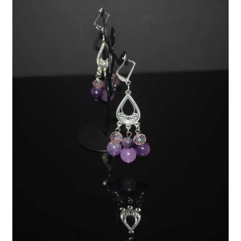 Amethyst Crystal Chandelier Earrings - Handmade