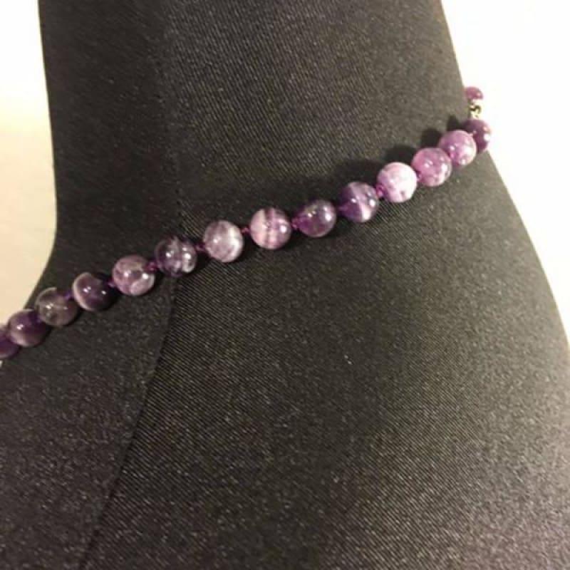 Amethyst Gemstone with Rhinestones Beaded Women's Necklace. - TeresaCollections