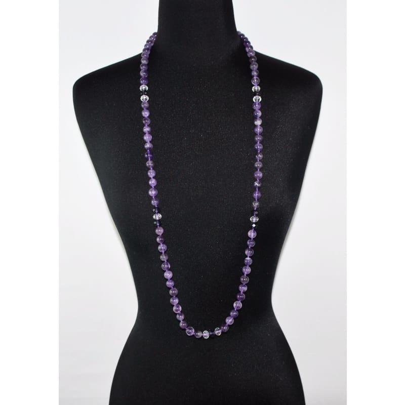 Amethyst Gemstone with Rhinestones Beaded Women's Necklace. - TeresaCollections