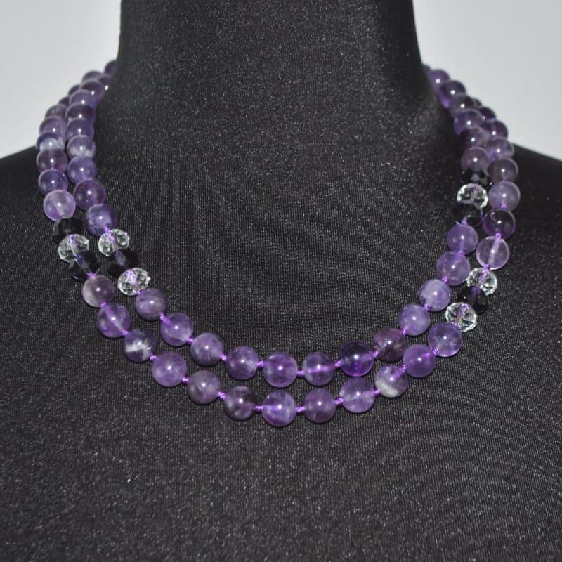 Amethyst Gemstone with Rhinestones Beaded Womens Necklace. - Handmade