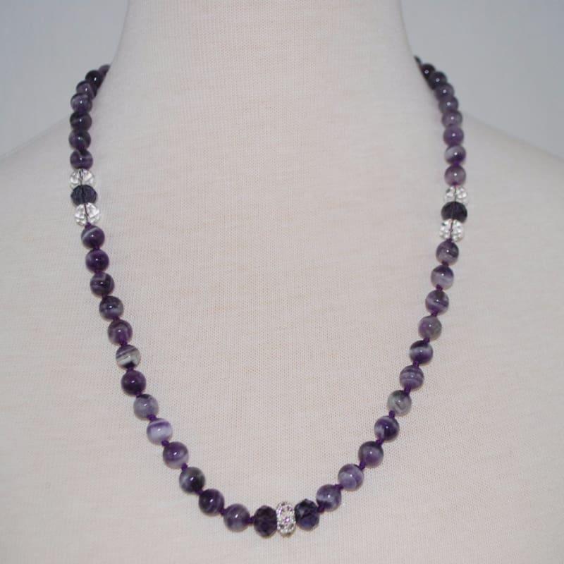 Amethyst Gemstone with Rhinestones Beaded Womens Necklace. - Handmade