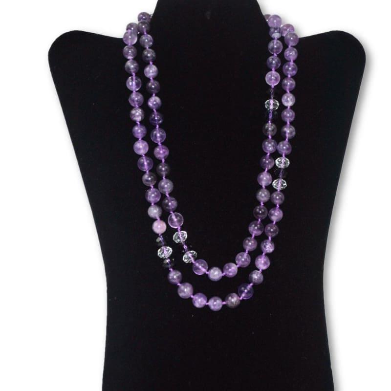 Amethyst Gemstone with Rhinestones Beaded Womens Necklace. - Handmade