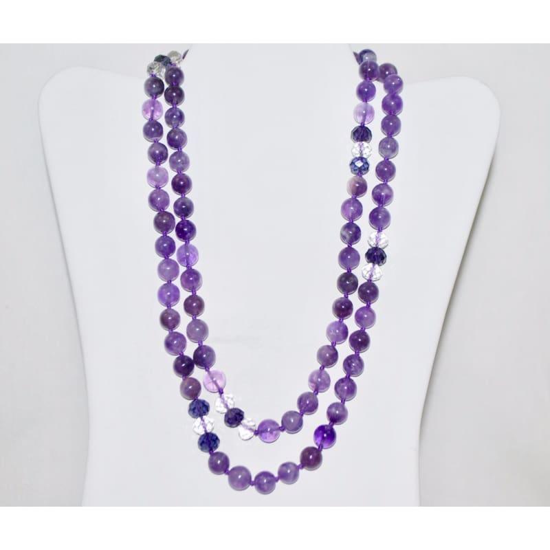 Amethyst Gemstone with Rhinestones Beaded Womens Necklace. - Handmade