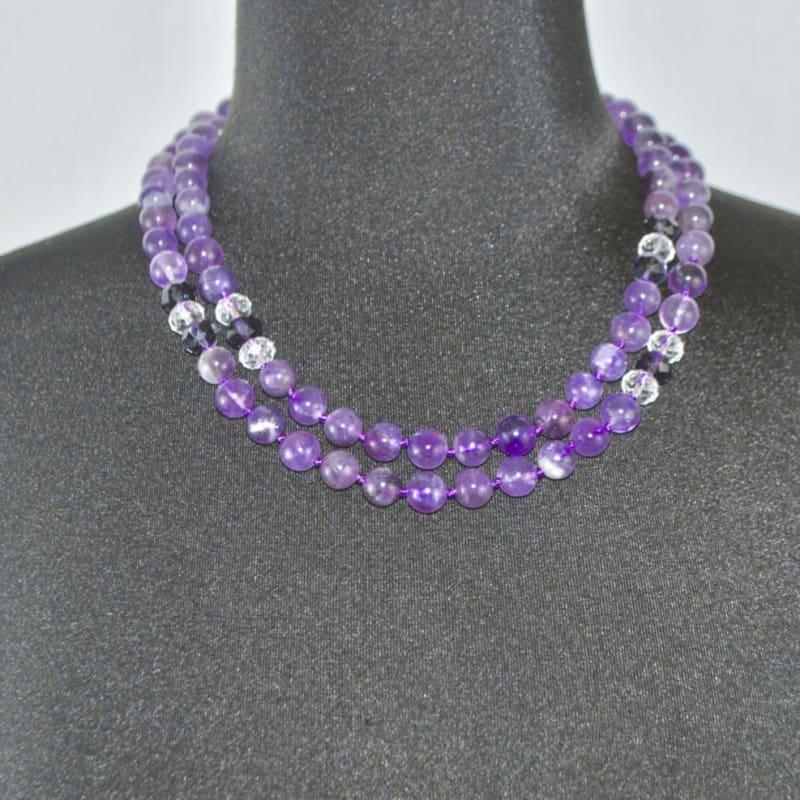 Amethyst Gemstone with Rhinestones Beaded Womens Necklace. - Handmade