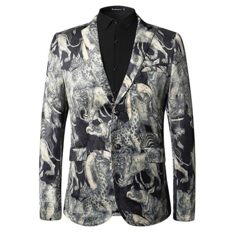 Animal Pattern Fashion Printed Blazer European And American Style Blazer - Silver / L - Mens Jackets