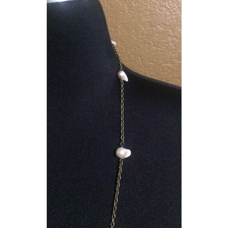 Antique Chain with Irregular MOP Beads Boho Necklace - Handmade