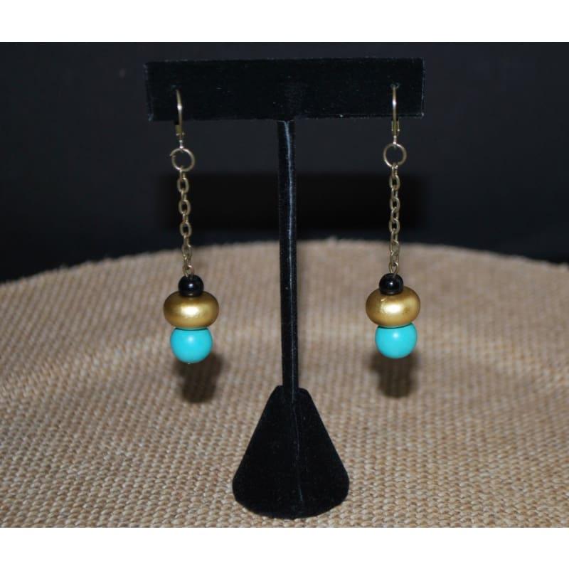 Antique Gold and Turquoise Earrings and Ring Womens Earrings - Handmade