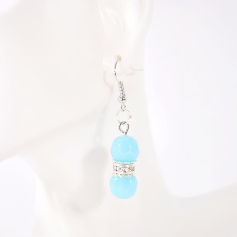 Aqua Blue Facet Bead With Silver Plated Dangle Earrings - Handmade