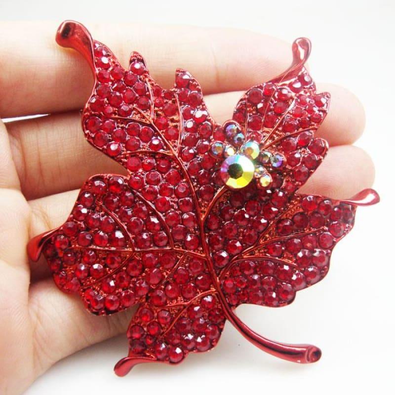 Art Nouveau Red Maple Leaf Rhinestone Crystal Woman Vintage Brooch - Default title - Brooch