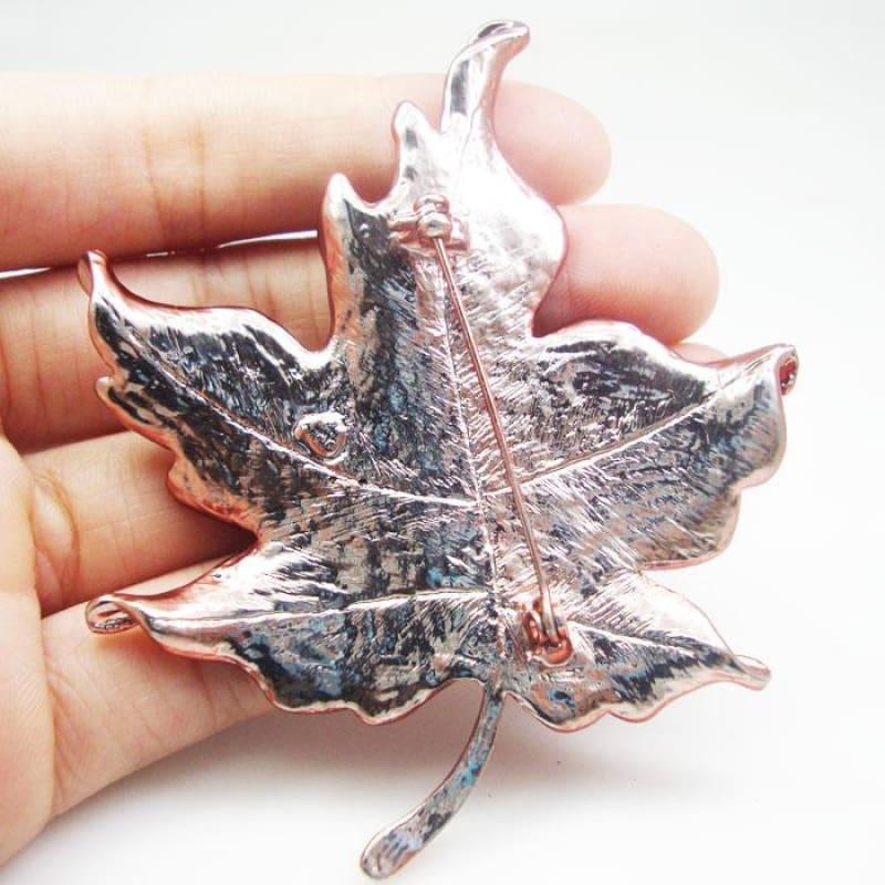 Art Nouveau Red Maple Leaf Rhinestone Crystal Woman Vintage Brooch - Brooch