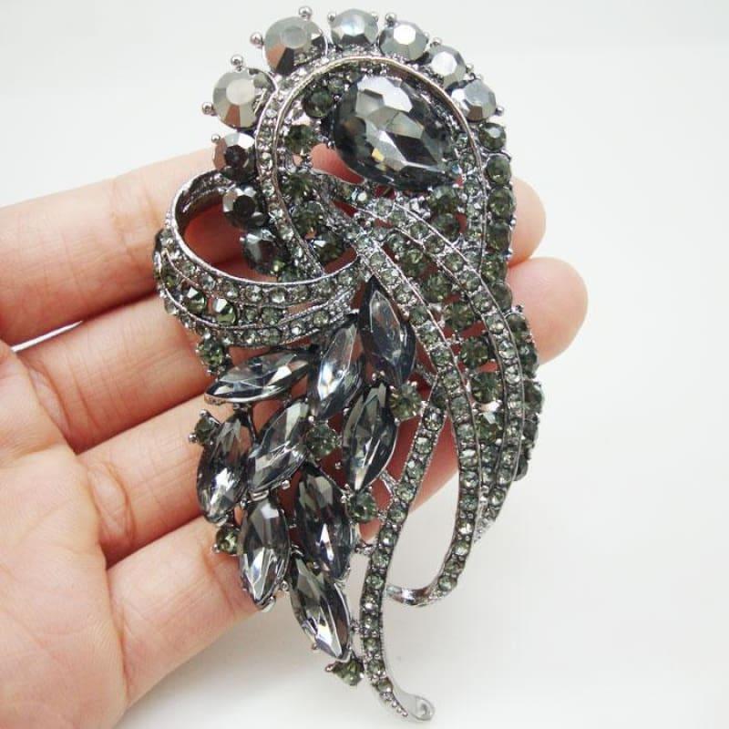 Art Nouveau Vintage Flowers Cluster Brooch Pin Black Rhinestone Crystal - Default title - brooch