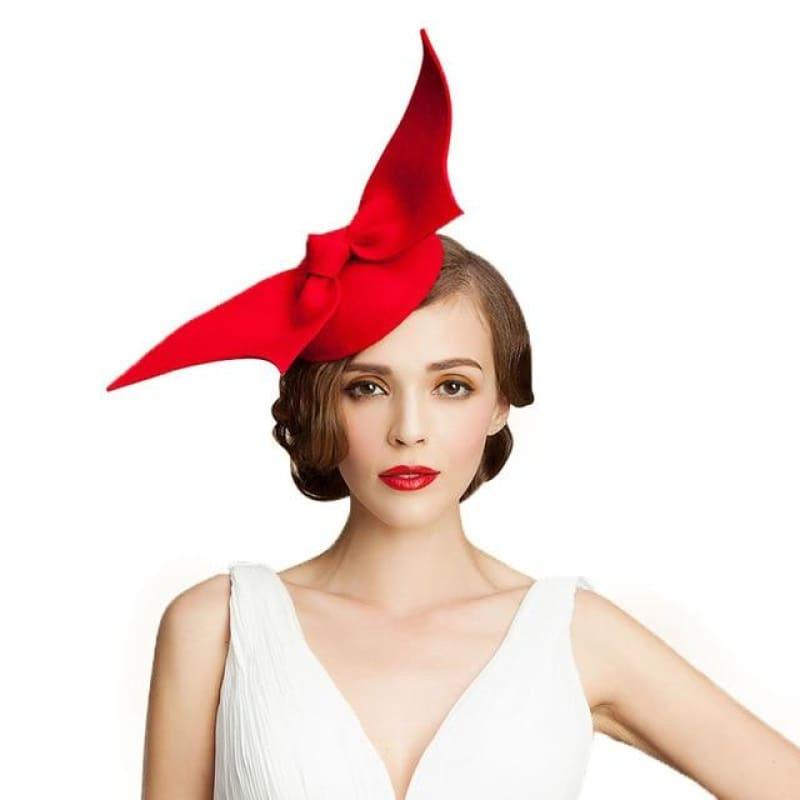 Australia Wool Pillbox Wedding Fascinator Bow knot Lady Vintage Felt Cocktail Party Fedoras Hats - Red - Hats