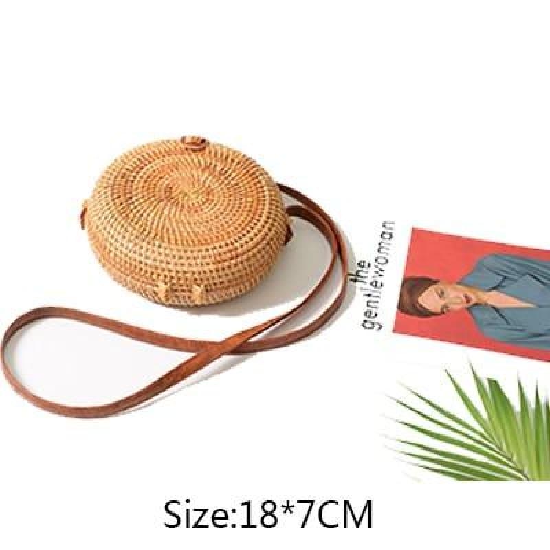 Bamboo Handbags Rattan Bohemian Beach Knitting Straw Bag - Tan 2 - HandBag